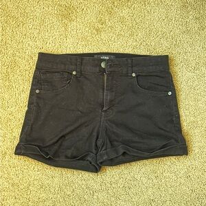 Black Aero high rise midi jean shorts